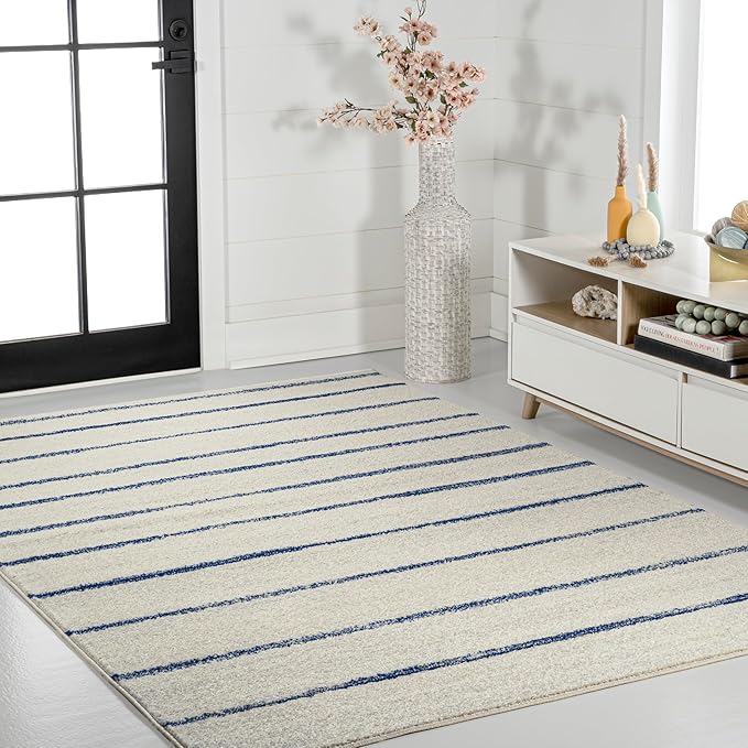 JONATHAN Y Williamsburg Minimalist Stripe Cream/Navy Indoor Area Rug, 5x8, Contemporary, Modern, Easy-Cleaning for Living Room, Bedroom, Kitchen, Pet Friendly, Non-Shedding (MOH201E-5)