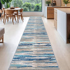 Modern Abstract Runner Rug 2.6x16, Blue Washable Long Kitchen Runner Non-Slip Soft Hallway Rug Runner Thin Print Faux Wool Carpet for Entryway Bedroom Laundry Room Indoor Home Decor