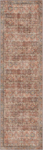 Bavni 2x5 Runners Machine Washable Boho Rug Runners for Hallway,Ultra-Thin Low Pile Rug,Lightweight Carpet,Non Slip Floral Runners for Enrtyway, Corridor, Home Office, Kitchen,Terracotta/Indigo