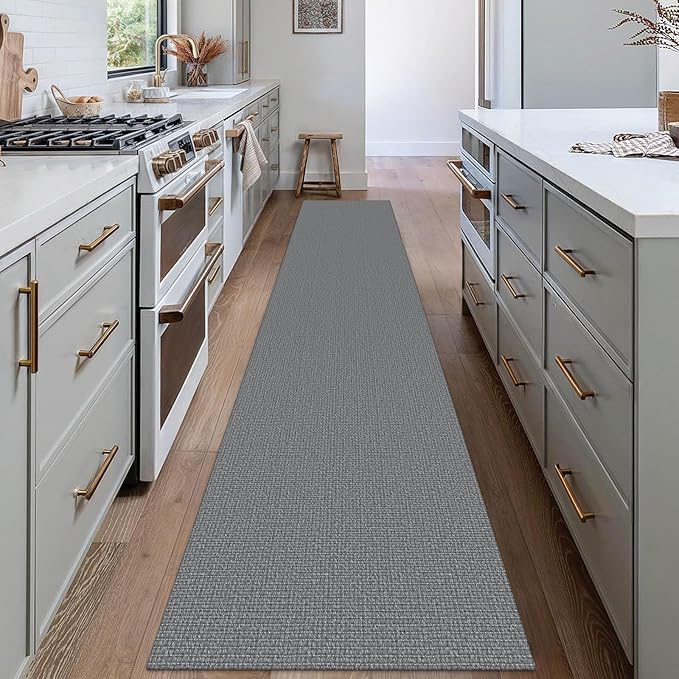EARTHALL Washable Runner Rug 2x12 Ft Non Slip Runners for Hallways Extra Long Cotton Rubber Backed Kitchen Runner Braided Indoor Floor Carpet Runners for Entryway, Hall, Kitchen, Charcoal Gray