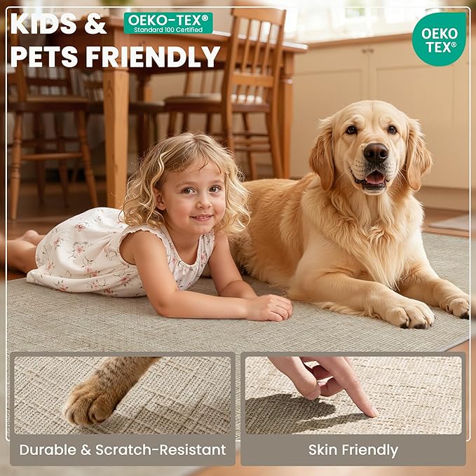 Art&Tuft 2x10 Runner Rug - Washable Runner Rugs, Non-Slip Runner Rug for Hallway, High Low Pile Textured Stripe 2x10 Rug Runner Throw Carpet for Entrance Bedroom Living Room Kitchen, Beige