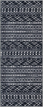 KUTA Moroccan Washable Hallway Runner Rug, 2x6 Non-Slip Vintage Black Boho Rugs Kitchen Runners Ultra Soft Distressed Geometric Floor Carpet for Bedroom Laundry Living Room