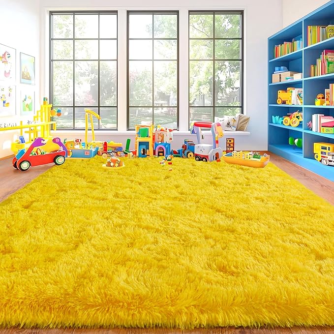 Area Rugs for Living Room, Soft Shaggy Carpets for Living Room, Fuzzy Rugs for Kids' Room, Perfect Decor for Modern Home Yellow 8x10 Feet