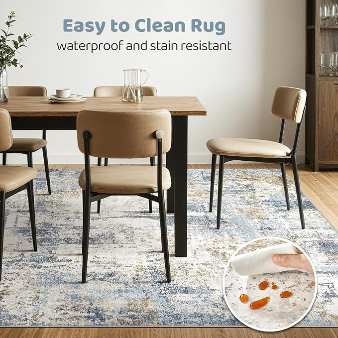 6x8 Area Rug Living Room: Washable Large Abstract Modern Soft Rugs Stain Resistant Indoor Floor Non Slip Accent Carpet for Bedroom Nursery Playroom Office Dining Room Dorm Home House- Light Blue