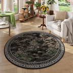 Rugcomf Circle Rug Impressionist-Style Vintage Round Rug 6ft Non Slip Low Pile Small Circular Rug for Bedroom Bathroom Entryway Kids Room Office College Dorm, Black