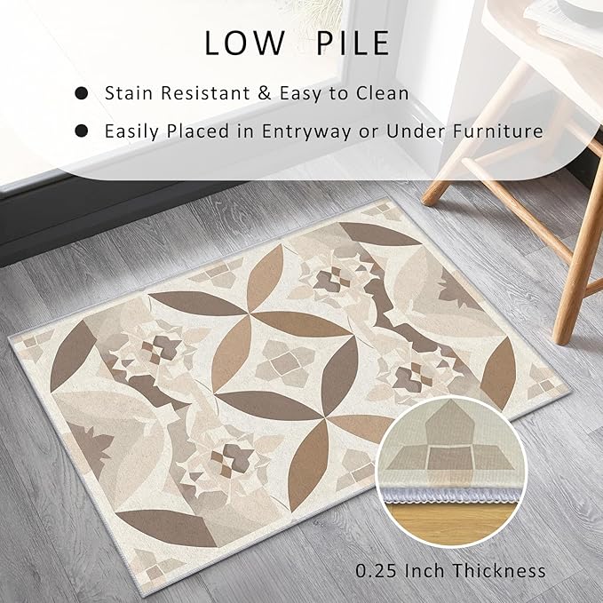 Geometric Rug, Washable 4x5 Rug for Living Room, Modern Abstract Patterned Indoor Carpet, Geometric Decor for Home, Bedroom, Soft Non Slip Thin Design FER85