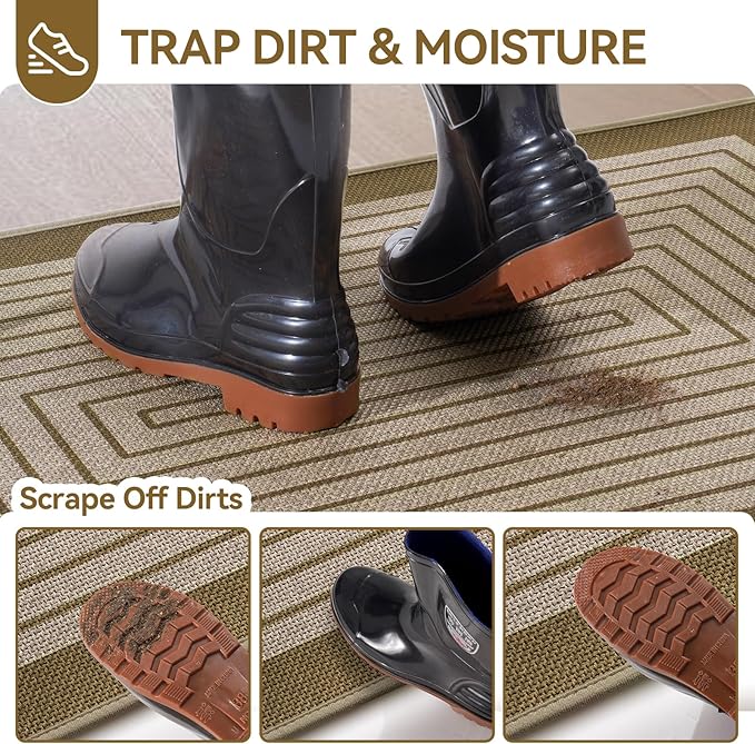 Front Door Mat 31''x47'', Absorbent Muddy Dirt Resist Washable Non Slip Low-Profile Indoor Doormat, Easy Clean Welcome Entryway Door Mats, Brown