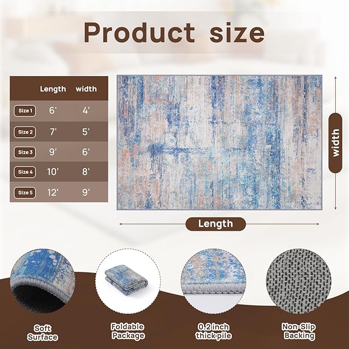 Abstract 5x7 Area Rug for Living Room Dining Room Office Bedroom Blue
