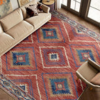 Area Rug 7x9 Rug Machine Washable Non-Slip Low Pile Print Pattern Western Rug for Living Room Bedroom Entryway Tribal Series-Red/Orange