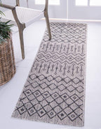 Unique Loom Outdoor Trellis Collection Area Rug - Tribal Trellis (2' x 6' 1" Runner, Gray/ Black)
