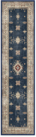 RUGGABLE Washable Vintage Runner Rug – Verena Sapphire 2.5x10, Stain-Resistant, Non-Slip Hallway Runner – Machine Washable Rug for Hallway, Entryway, Living Room & Kitchen–with Cushioned Pad