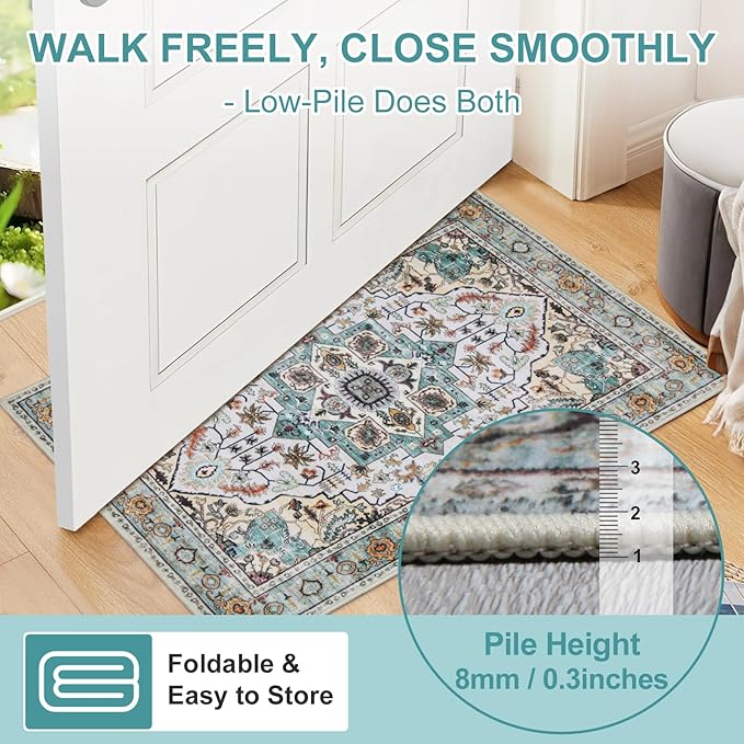 WILLSUN Washable Area Rugs, 6x9 Non-Slip Boho Large Area Rugs for Living Room, Bedroom, Machine Washable Vintage Rug, Indoor Floral Print Carpet for Home Decor, Kid & Pet Friendly Mat
