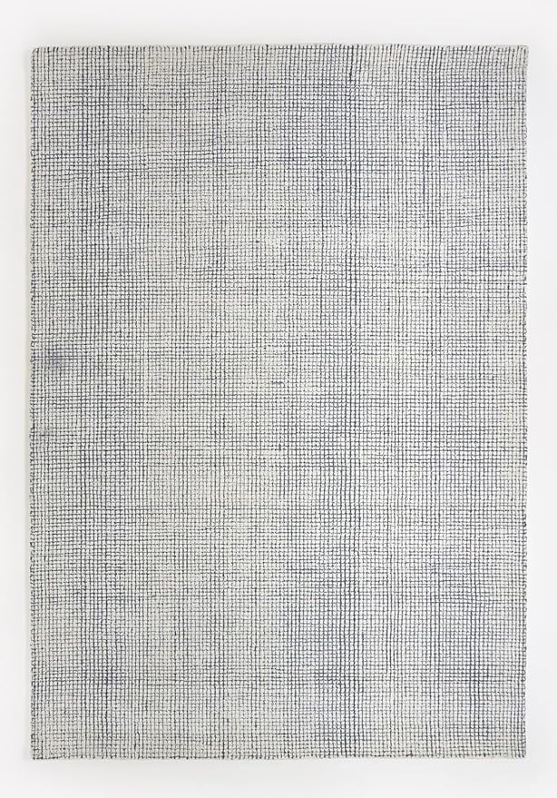 Hand-Tufted 100% Wool Pile Area Rug – Geometric Textured Grid Check Pattern – Thick and Durable Floor Carpet for Bedroom, Living Room, Kids Room, and Dining Area (Indigo Blue, 10' Round)