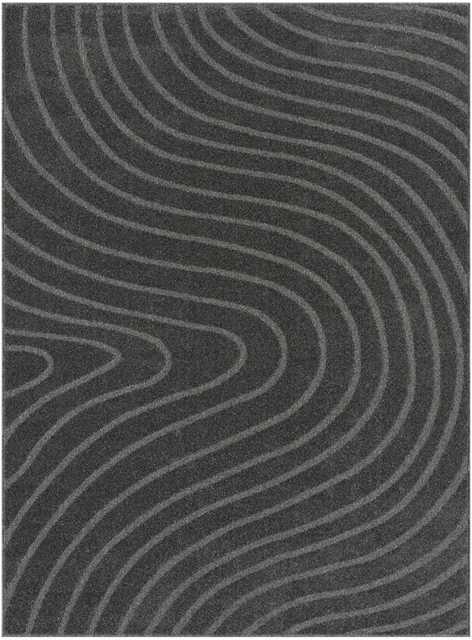 LUXE WEAVERS Modern Geometric Wave Anthracite 4x6 Area Rug