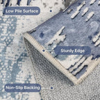 Washable Rug 8x10 Area Rug for Living Room Bedroom, Large Modern Abstract Rug Indoor Floor Carpets Low Pile No Shed Non-Slip with Rubber Backing Dining Room Kitchen Office (Blue, 8'x10')