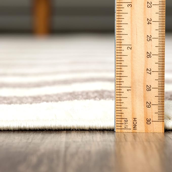 Abani Contemporary Beige & Ivory 5'3" x 7'6"(5'x8') Area Rug, Contrasting Geometric Modern Stripe Symmetrical Living Room Carpet Rugs