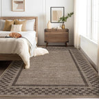 GarveeHome Area Rug 10x13 Living Room Rug Modern Bordered Soft Large Area Rugs for Bedroom Washable Checkered Dining Room Throw Carpet Non Slip Stain Resistant Geometric Rugs for Home Office, Brown