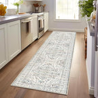 Enkor Runner Rugs for Hallway, 2.6x8 Washable Soft Non Slip Floor Rugs for Kitchen, Modern Mat for Living Room Bedroom Entryway White & Grey