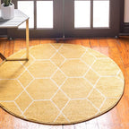 Unique Loom Trellis Frieze Collection Area Rug - Geometric (6' Round, Yellow/ Ivory)