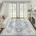 jinchan Area Rug 8x10 Washable Living Room Rug Vintage Indoor Large Floor Cover Distressed Lightweight Non-Slip Low Pile Thin Mat Accent Stain Resistant Carpet for Bedroom Dining Room Office Grey