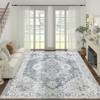 jinchan Kelda Area Rug 9x12 Washable Living Room Rug Vintage Indoor Large Floor Cover Distressed Lightweight Non-Slip Low Pile Thin Mat Accent Stain Resistant Carpet for Bedroom Office Grey