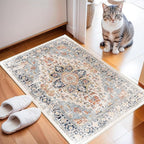 Enkor Area Soft Rugs 2x3 Washable Non Slip Boho Small Floor Entryway Rugs for Living Room Bedroom, Vintage Style Farmhouse Mat for Kitchen Orange & Black