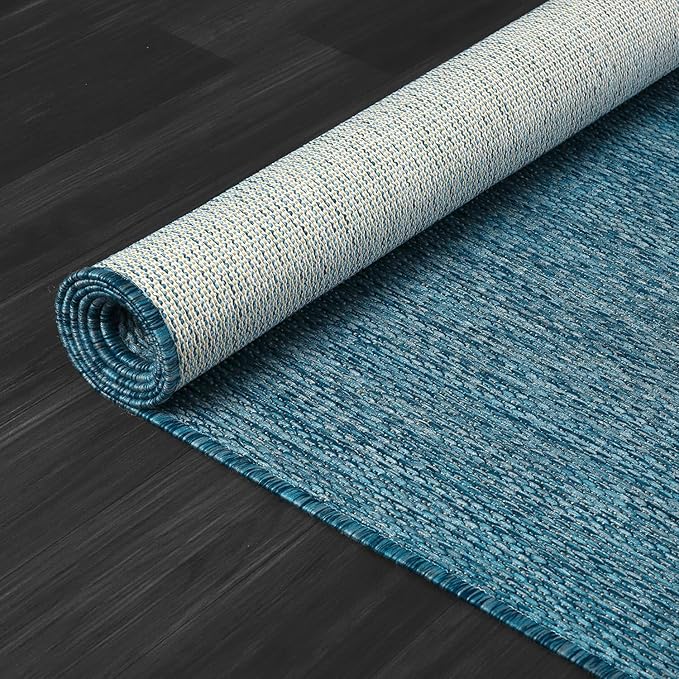 CAMILSON Outdoor Rug 10x14 Modern Area Rugs for Large Indoor and Outdoor Patios and Porches - Waterproof, Washable, Non-Shedding, Easy-to-Clean Outside Carpet (10 x 14, Solid - Aqua)