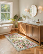 Floral Runner Rug 2x6 - Washable Vintage Kitchen Rug Low Pile Non-Slip Carpet for Entryway Hallway, Laundry, Bedroom - Soft, Stain Resistant Indoor Area Rug - Grey