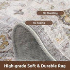 AMOAMI-6FT Round Rug-Rugs for Living Room-Vintage Soft Grey Rugs for Bedroom-Non Slip Circle Rug-Machine Washable Rug for Dining Room Living Room Bedroom Office Under Table
