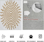 Boho Washable Rugs for Bedroom 7x9, Modern Sun Print Soft Minimalism Area Rug, Non Slip Low Pile Abstract Carpet for Classroom Living Room Decor Dining Room, Beige Yellow