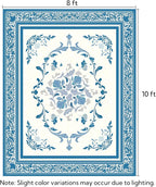 SOULFUL Medium Pile 8x10 Rugs for Living Room - Cozy Soft Underfoot Large Area Rug - Blue Boho Floral - Washable Non-Slip - Perfect for Bedroom Kids Room Under Dining Table Office