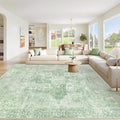 Area Rug 8x10 Washable Rug, Vintage Boho Medallion Rugs Non-Slip Soft Low Pile Large Distressed Rug Indoor Retro Carpet for Living Room Bedroom Dining Room Home Office (Sage Green, 8'x10')