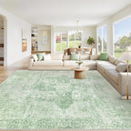 Area Rug 8x10 Washable Rug, Vintage Boho Medallion Rugs Non-Slip Soft Low Pile Large Distressed Rug Indoor Retro Carpet for Living Room Bedroom Dining Room Home Office (Sage Green, 8'x10')