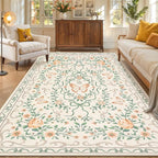 GarveeHome 3x5 Small Area Rug for Bedroom Floral Washable Rugs Non Slip Stain Resistant Living Room Throw Carpet Low Pile Dining Room Beige Area Rug Butterfly Bow Rugs for Nursery Home Decor, 3x5