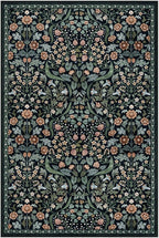 Lahome Floral Bedroom Rugs, 6x9 Black Area Rugs for Living Room, Boho Thin Stain Resistant Carpet for Dining Room, Washable Area Rug Non Slip for Guestroom