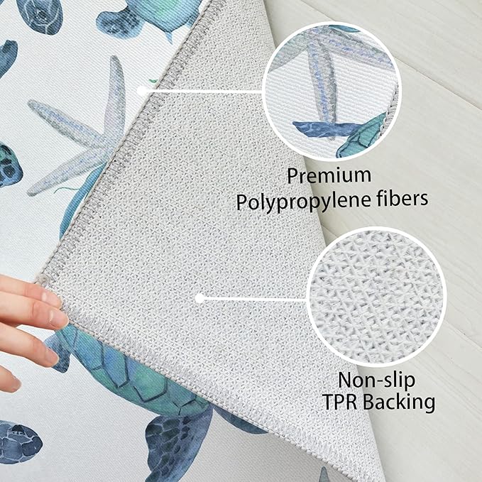 Tritard Coastal Sea Turtles 2x3 Area Rugs - Small Machine Washable Foldable Throw Rugs Non-Slip Beach Themed Entryway Doormat Indoor Entrance Carpet for Kitchen Bathroom Laundry Bedroom Living Room