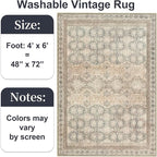 4x6 Area Rug for Bedroom Machine Washable, Non Slip Vintage Floral Kitchen Rugs for Dining Room, Rustic Indoor Floor Carpet for Nursery, Farmhouse, Office Classroom Beige/Pink/Orange