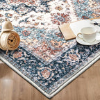 SERISSA Boho Washable Runner Rug, 2'6"x8' Non-Slip Vintage Blue Orange Hallway Kitchen Runner Rug Ultra Soft Print Distressed Tribal Floor Carpet for Bedroom Bathroom Laundry Room