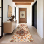 Phantoscope Washable Runner Rug 2'x10' Non-Slip, Vintage Boho Hallway Rugs for Entryway, Stair, Bedroom, Fall Orange Floral Medallion Pattern, Low-Pile Foldable Floor Carpet, Rust/Multi Floral