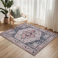 PURRUGS Vintage Farmhouse Boho Throw Rug 3x5 ft, Non-Slip Machine Washable Rug, Accent Oriental Area Rug for Entryway, Kitchen, Bedroom, Living Room and Dining Room, Coral Red/Marine Blue