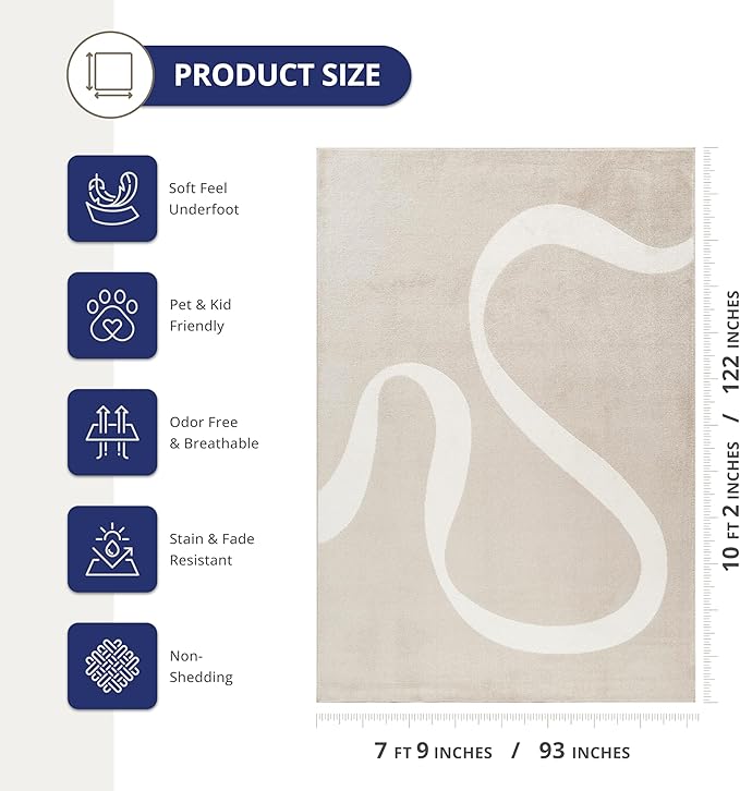 Abani Deco Collection Area Rug - Beige Modern Abstract Ribbon Design - 8' x 10' - for Living Room, Bedroom & Office