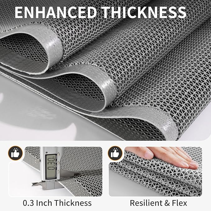 Front Door Mat 36''x59'', Drainage Heavy Duty Dirt Trapping Non-Slip Doormats, Outdoor Rubber Floor Mats, Restaurant Commercial Kitchen Industral Pool Entrance Bar Wet Area, Grey