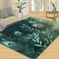 Peacock Feather Rugs for Living Room - 6x9 Rug, Peacock Decor Area Rugs for Bedroom, Teal Turquoise Rug, Plant Washable Carpet, Malachite Green Feather Carpet - Peafowl Home Decor & Gifts