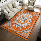 Mandala Rugs 5x7-2x3 ft, Orange Mandala Rug, Vintage Meditation Area Rug, Hippie Spiritual Washable Door Mat for Entryway, Kitchen, Boho Vintage Floral Home Decor & Gifts