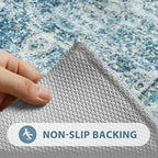 Uphome Bathroom Rugs Runner, Distressed Farmhouse Boho Light Blue Bath Mat, Non Slip Washable Long Bath Rugs, Vintage Traditonal Soft Velvet Bathroom Runner for Bathtub Sink Shower, 18x47 inch