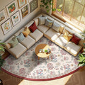 jinchan Elora Floral Corner Rug for Living Room Washable Bedroom Rug Vintage Romance Design Non Slip Quarter Circle Lightweight Low-Pile Throw Carpet for Reading Nook Playroom,7ft Radius, Red/Beige