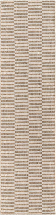 Unique Loom Outdoor Striped Collection Area Rug - Striped (2' 7" x 10' Runner Taupe/Ivory)