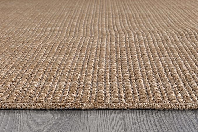 Beverly Rug Easy Jute Natural Rug 6x9 Solid Washable Durable Outdoor Indoor Area Rugs for Living Dining Room Patio Office Stain Resistant Non Shedding Casual Indoor Outside Carpet (6 x 9 Natural)