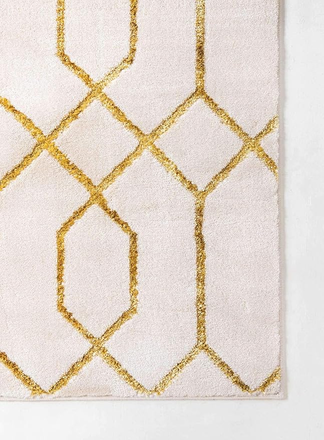 Marilyn Monroe Glam Collection Area Rug - Trellis (10'x 13' Rectangle, White Gold/ Gold)