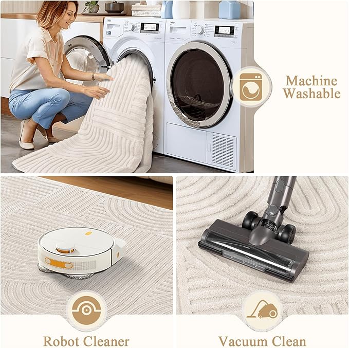 Pauwer 5x7 Washable Area Rugs for Living Room Modern Beige Solid Color Soft Fluffy Rugs for Bedroom Non Slip Boho Accent Indoor Mat Floor Carpet Cover for Kids Room Dining Room Kitchen Office
